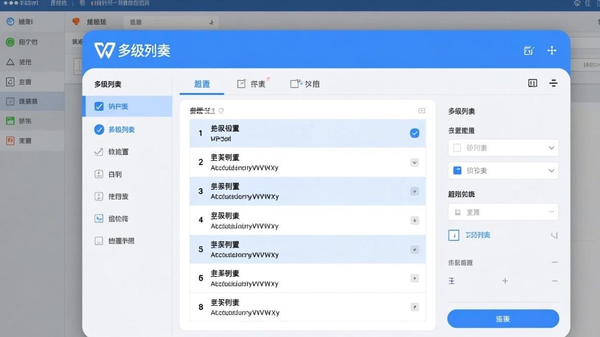 WPS多级列表设置面板