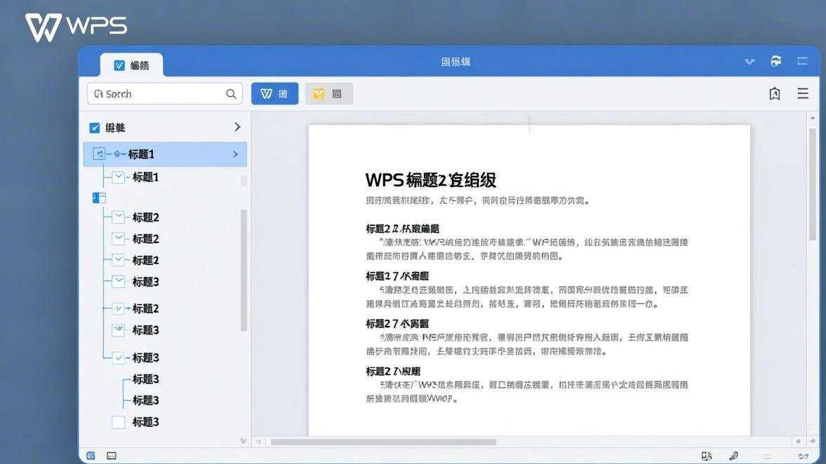 WPS Word导航窗格显示多级标题层级,标题1、标题2、标题3以缩进排列